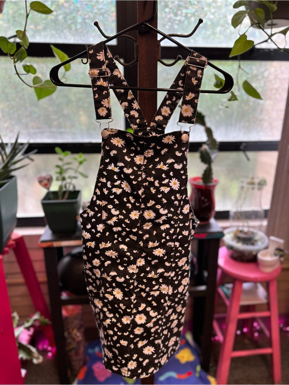 No Boundaries Black Daisy Pinafore Mini Dress size small